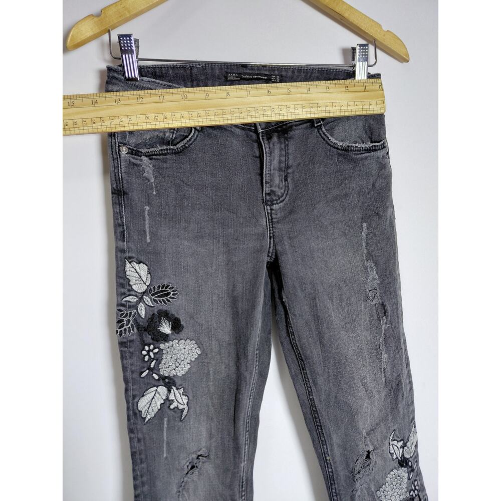 ZARA Trafaluc Embroidered Jeans Black Denim Size 4 - Picture 9 of 10